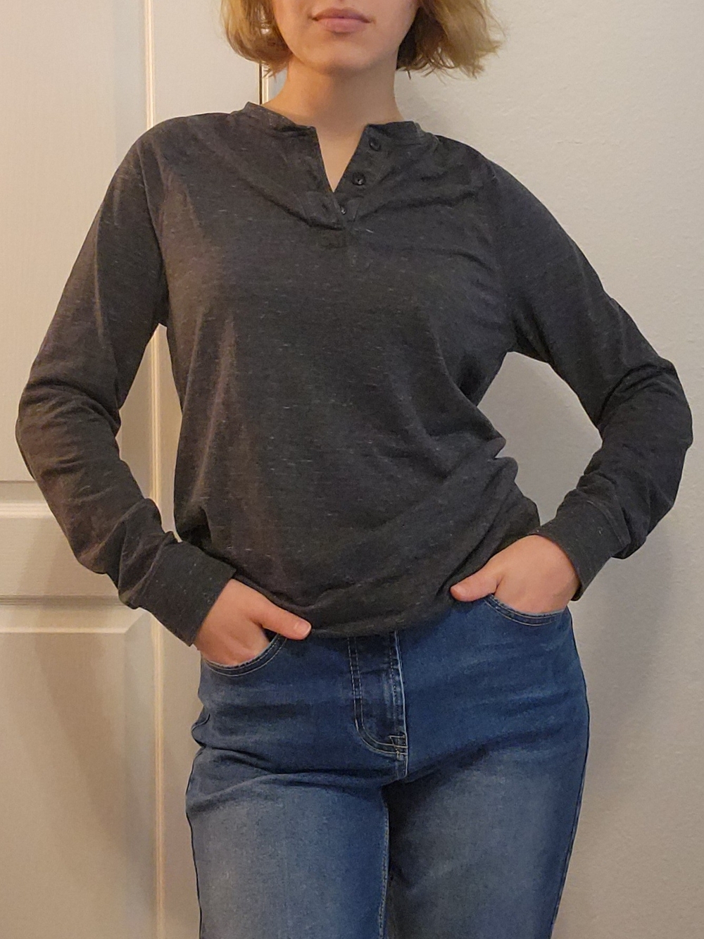 Goodfellow & Co Grey Long Sleeve Henley Shirt Loungewear Size Small (READ DESC)